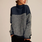 Pull Col Roulé Femme Motif Chevron Oversize Tricot Chaud Casual Hiver - Hiverline