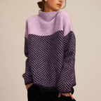Pull Col Roulé Femme Motif Chevron Oversize Tricot Chaud Casual Hiver - Hiverline