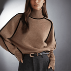 Pull Col Roulé Femme Oversize Contrasté Casual Hiver - Hiverline
