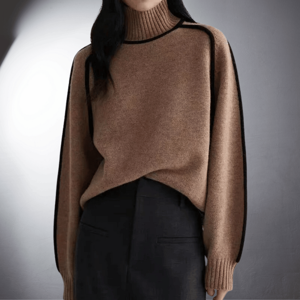 Pull Col Roulé Femme Oversize Contrasté Casual Hiver - Hiverline