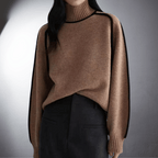 Pull Col Roulé Femme Oversize Contrasté Casual Hiver - Hiverline