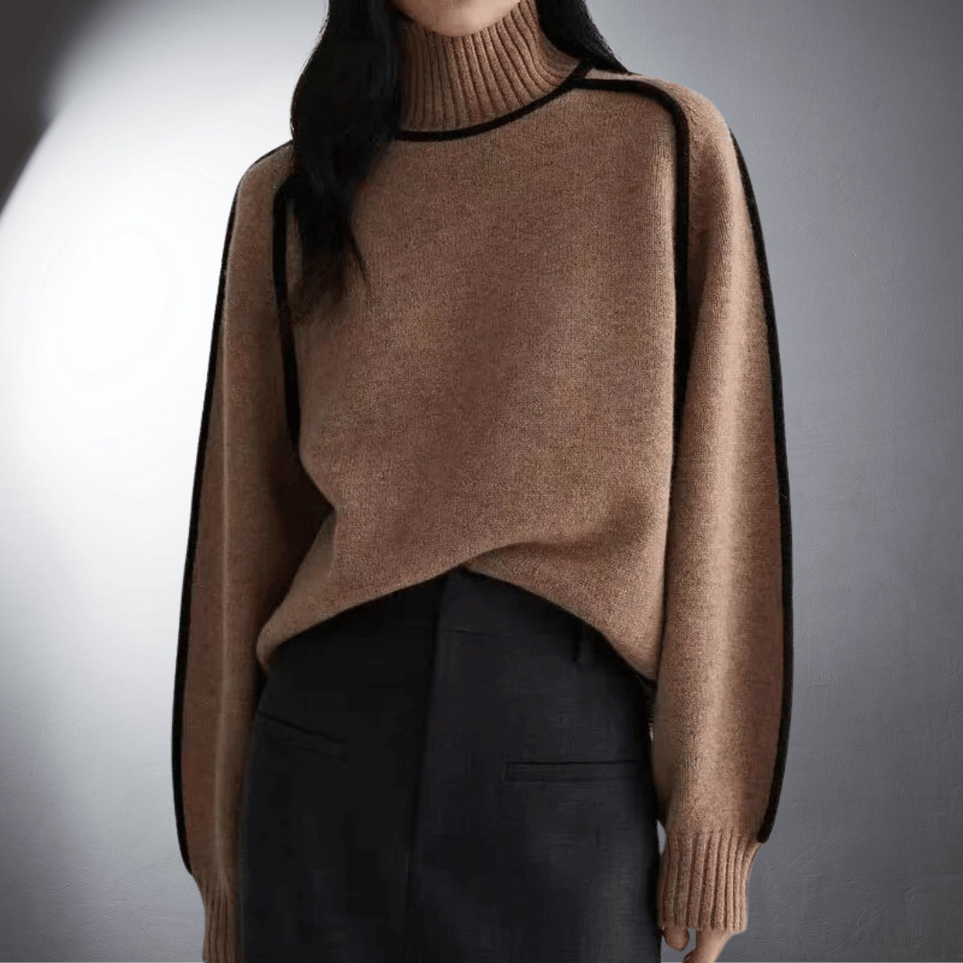 Pull Col Roulé Femme Oversize Contrasté Casual Hiver - Hiverline