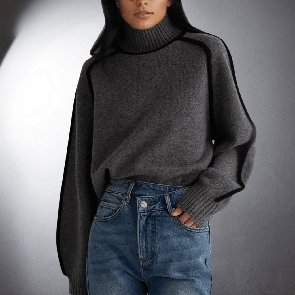 Pull Col Roulé Femme Oversize Contrasté Casual Hiver - Hiverline