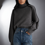 Pull Col Roulé Femme Oversize Contrasté Casual Hiver - Hiverline