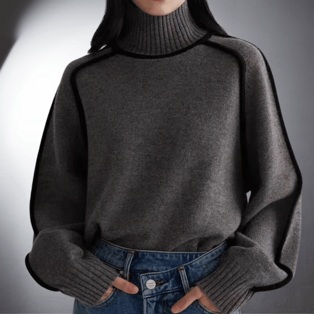 Pull Col Roulé Femme Oversize Contrasté Casual Hiver - Hiverline