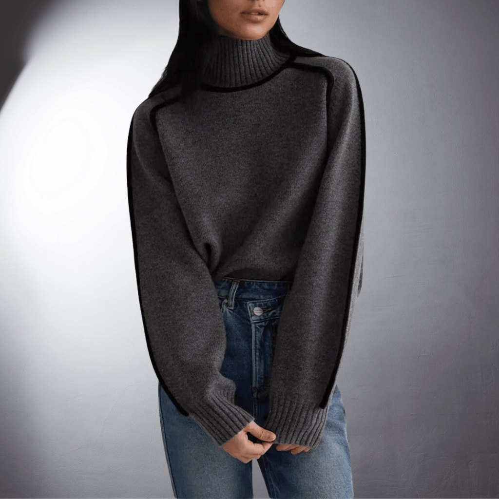 Pull Col Roulé Femme Oversize Contrasté Casual Hiver - Hiverline