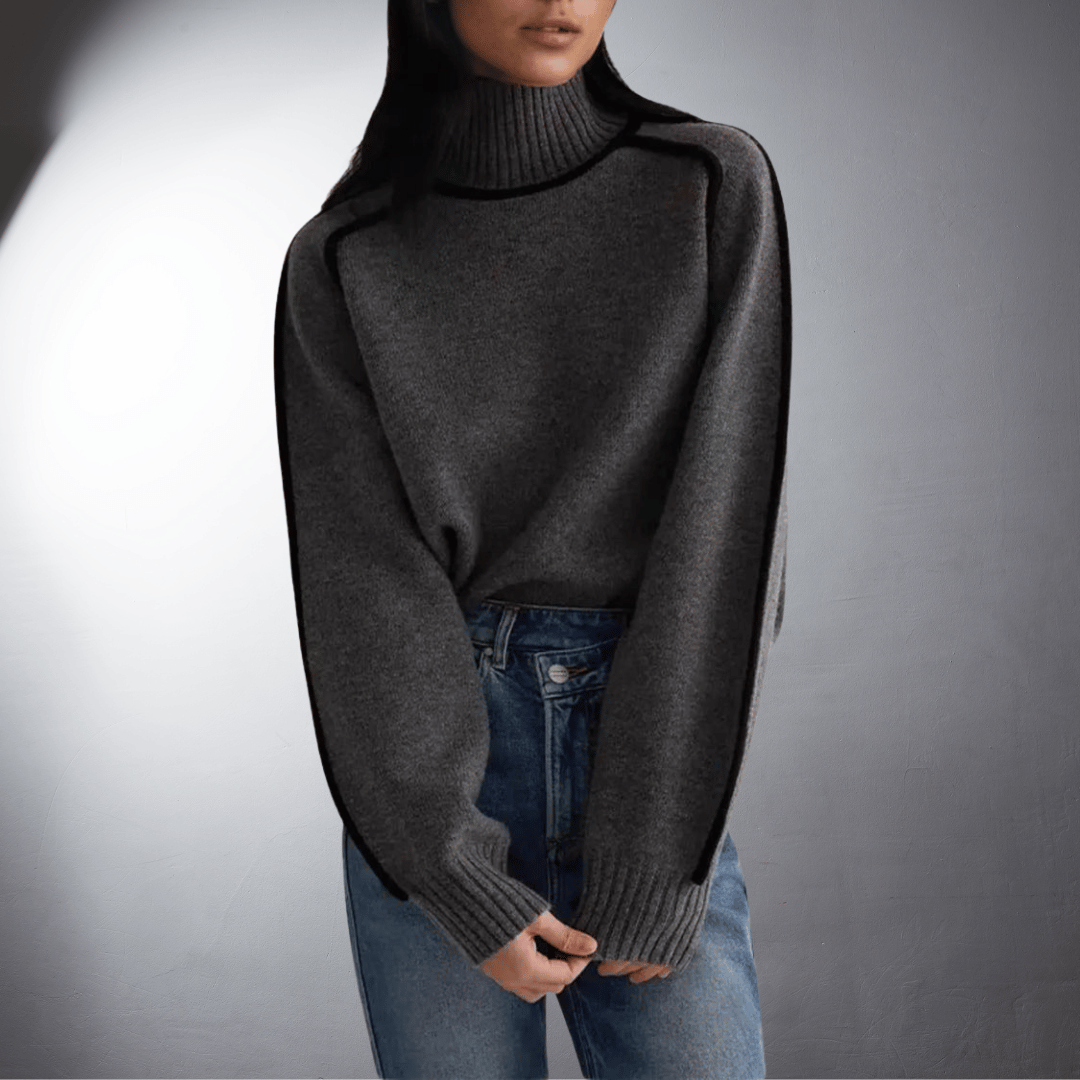 Pull Col Roulé Femme Oversize Contrasté Casual Hiver - Hiverline