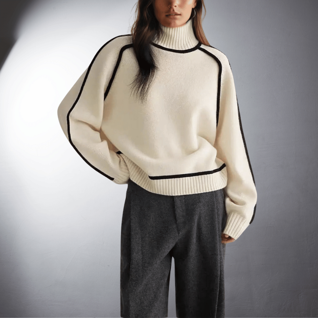 Pull Col Roulé Femme Oversize Contrasté Casual Hiver - Hiverline