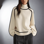 Pull Col Roulé Femme Oversize Contrasté Casual Hiver - Hiverline