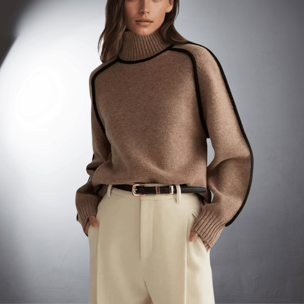 Pull Col Roulé Femme Oversize Contrasté Casual Hiver - Hiverline