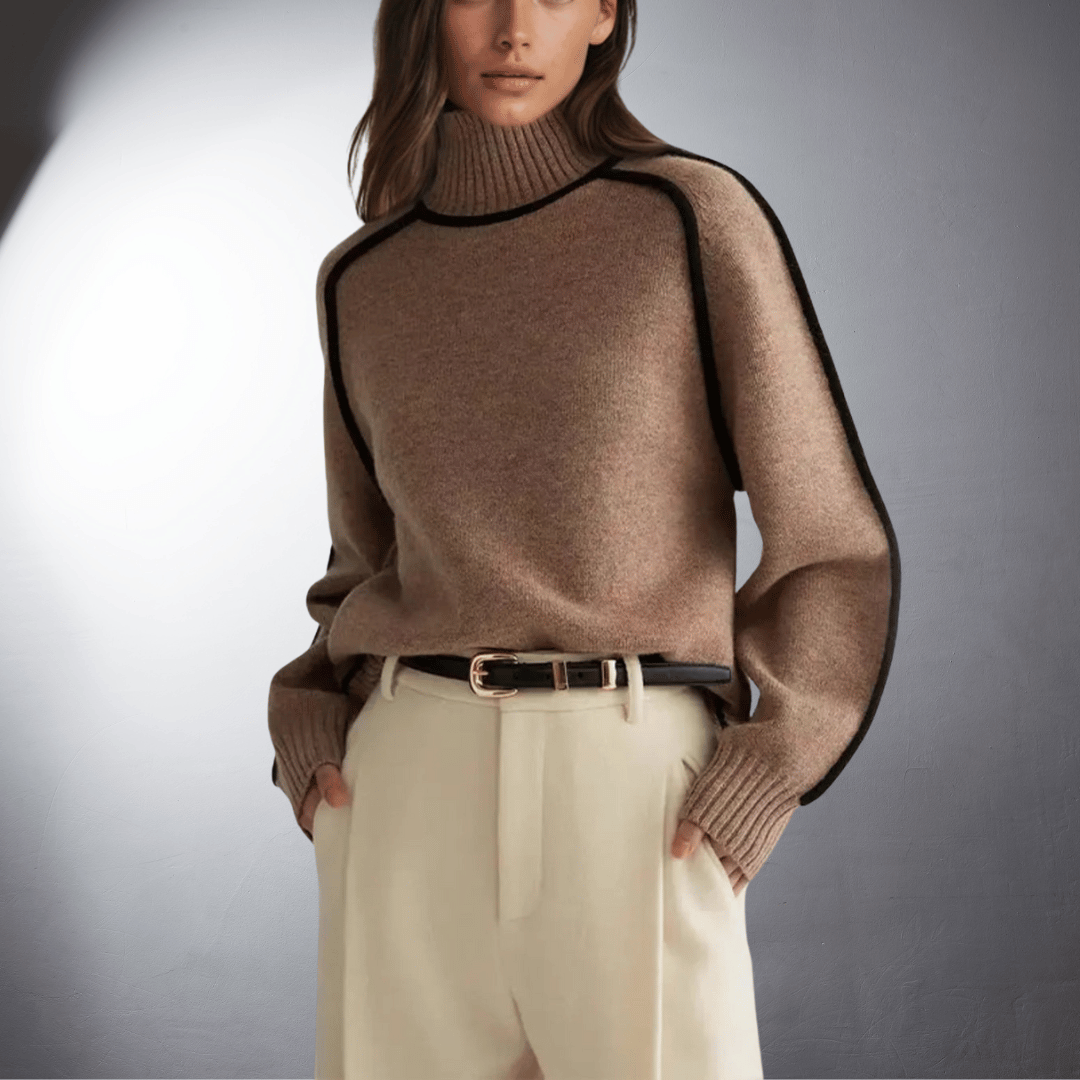 Pull Col Roulé Femme Oversize Contrasté Casual Hiver - Hiverline