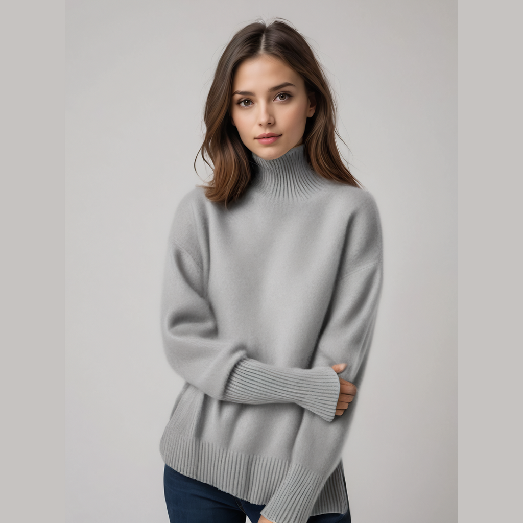Pull Col Roulé Femme Oversize en Cachemire Tricoté Casual Hiver - Hiverline
