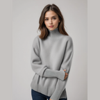 Pull Col Roulé Femme Oversize en Cachemire Tricoté Casual Hiver - Hiverline