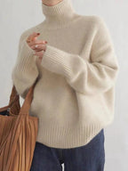 Pull Col Roulé Femme Oversize en Cachemire Tricoté Casual Hiver - Hiverline