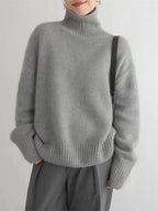 Pull Col Roulé Femme Oversize en Cachemire Tricoté Casual Hiver - Hiverline