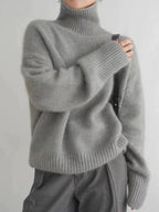 Pull Col Roulé Femme Oversize en Cachemire Tricoté Casual Hiver - Hiverline