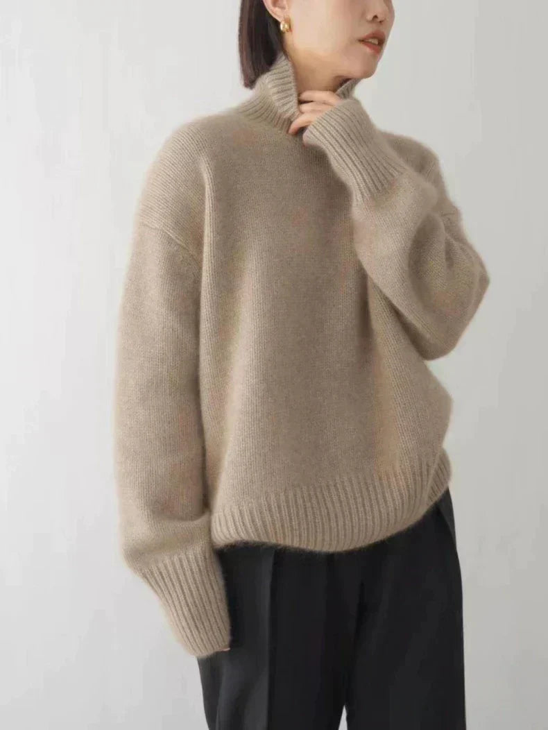 Pull Col Roulé Femme Oversize en Cachemire Tricoté Casual Hiver - Hiverline