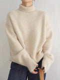 Pull Col Roulé Femme Oversize en Cachemire Tricoté Casual Hiver - Hiverline