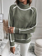Pull Col Roulé Femme Oversize Rayures Contrastantes Casual Hiver - Hiverline