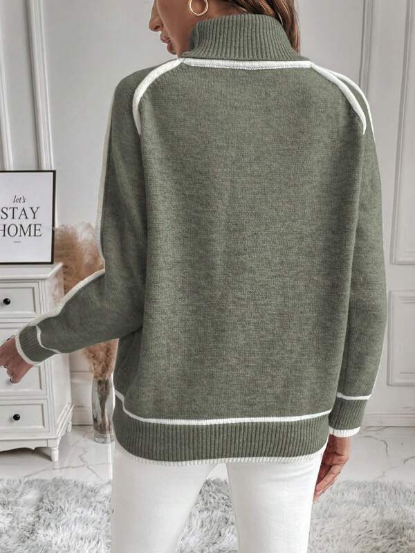 Pull Col Roulé Femme Oversize Rayures Contrastantes Casual Hiver - Hiverline