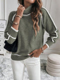 Pull Col Roulé Femme Oversize Rayures Contrastantes Casual Hiver - Hiverline