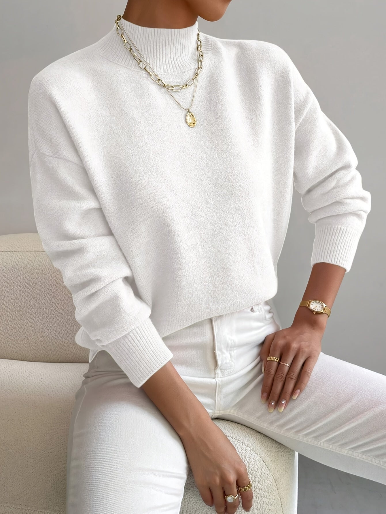 Pull Col Roulé Femme Tricoté Oversize Manches Longues Casual Hiver - Hiverline