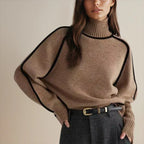 Pull Col Roulé Surdimensionné Femme Colorblock Tricoté Casual Hiver - Hiverline