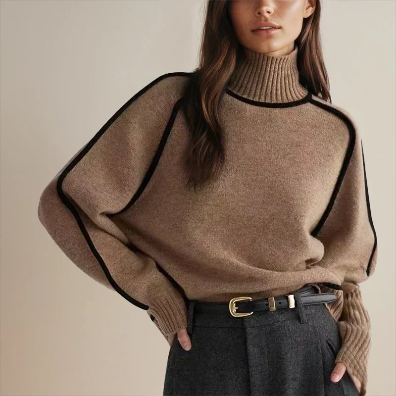 Pull Col Roulé Surdimensionné Femme Colorblock Tricoté Casual Hiver - Hiverline
