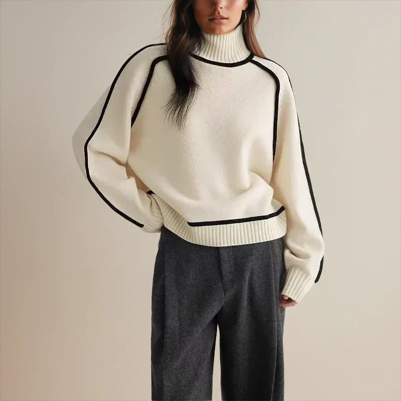 Pull Col Roulé Surdimensionné Femme Colorblock Tricoté Casual Hiver - Hiverline