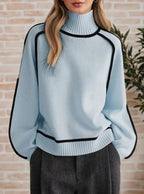 Pull Col Roulé Surdimensionné Femme Colorblock Tricoté Casual Hiver - Hiverline