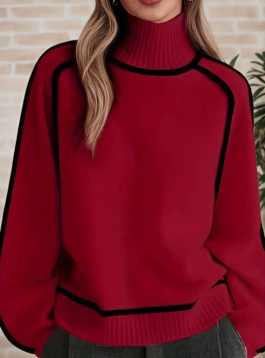 Pull Col Roulé Surdimensionné Femme Colorblock Tricoté Casual Hiver - Hiverline