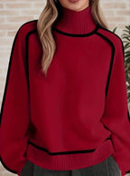 Pull Col Roulé Surdimensionné Femme Colorblock Tricoté Casual Hiver - Hiverline
