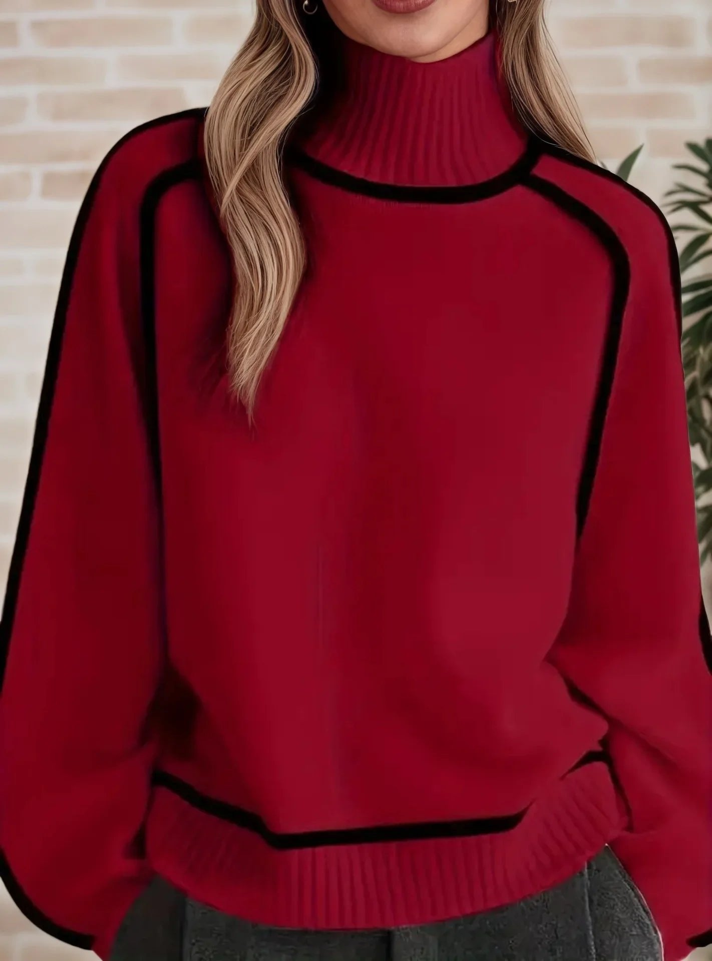 Pull Col Roulé Surdimensionné Femme Colorblock Tricoté Casual Hiver - Hiverline