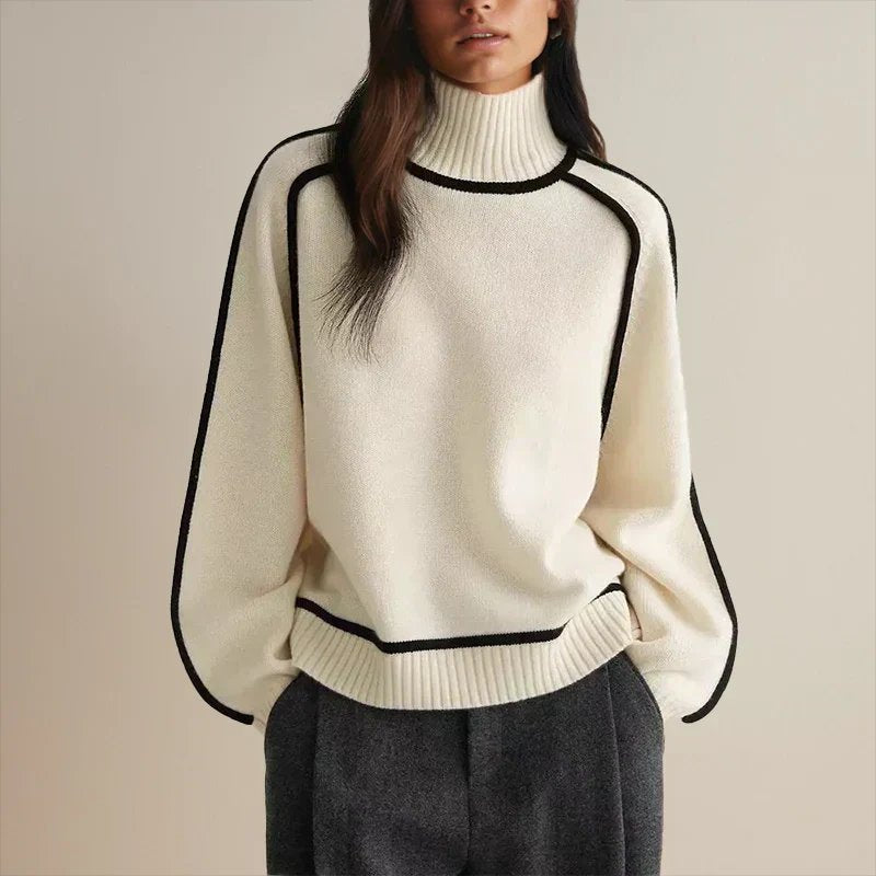 Pull Col Roulé Surdimensionné Femme Colorblock Tricoté Casual Hiver - Hiverline