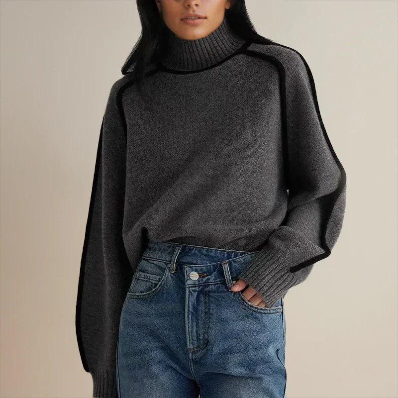 Pull Col Roulé Surdimensionné Femme Colorblock Tricoté Casual Hiver - Hiverline