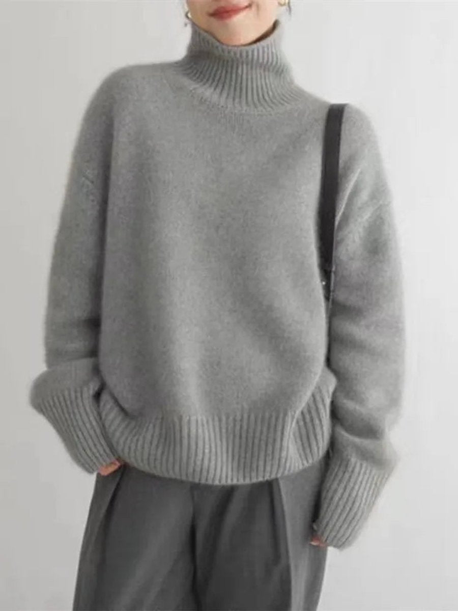 Pull Col Roulé Surdimensionné Femme Tricot Doux Casual Hiver - Hiverline