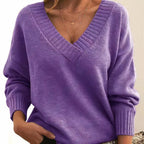 Pull Col V Femme Manches Longues Mélange Cachemire Oversize Casual Hiver - Hiverline