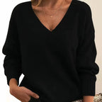 Pull Col V Femme Manches Longues Mélange Cachemire Oversize Casual Hiver - Hiverline