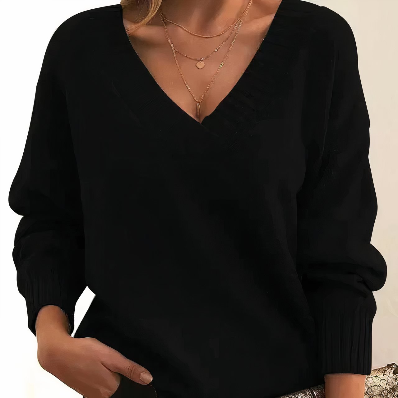 Pull Col V Femme Manches Longues Mélange Cachemire Oversize Casual Hiver - Hiverline