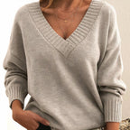 Pull Col V Femme Manches Longues Mélange Cachemire Oversize Casual Hiver - Hiverline