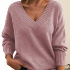 Pull Col V Femme Manches Longues Mélange Cachemire Oversize Casual Hiver - Hiverline