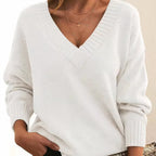 Pull Col V Femme Manches Longues Mélange Cachemire Oversize Casual Hiver - Hiverline
