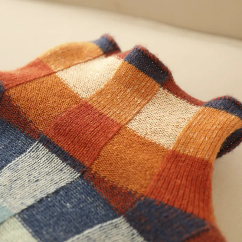Pull Femme à Carreaux Colorés Col Montant Oversize Casual Hiver - Hiverline