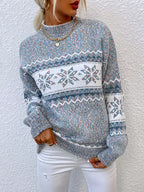 Pull Femme à Motif Flocon de Neige Col Montant Tricot Jacquard Hiver - Hiverline