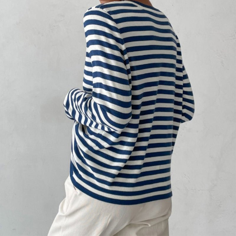 Pull Femme à Rayures Nautiques Col Rond Manches Longues Coupe Décontractée - Hiverline