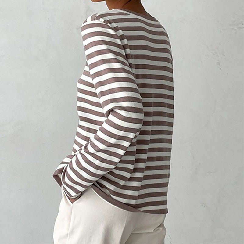 Pull Femme à Rayures Nautiques Col Rond Manches Longues Coupe Décontractée - Hiverline