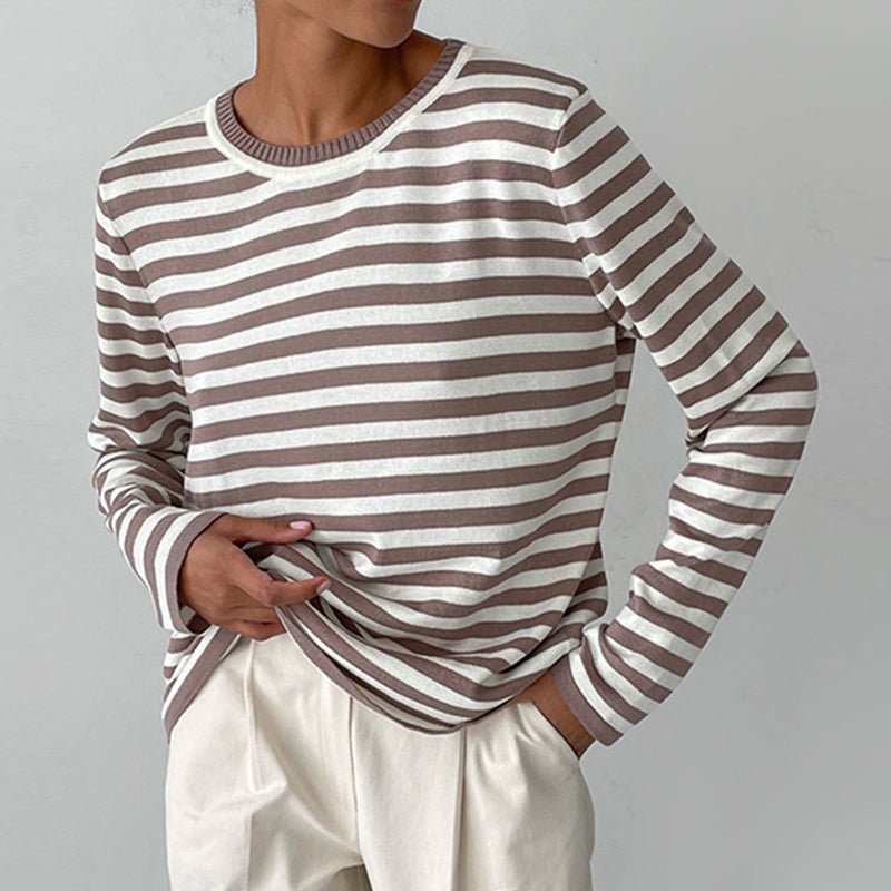 Pull Femme à Rayures Nautiques Col Rond Manches Longues Coupe Décontractée - Hiverline