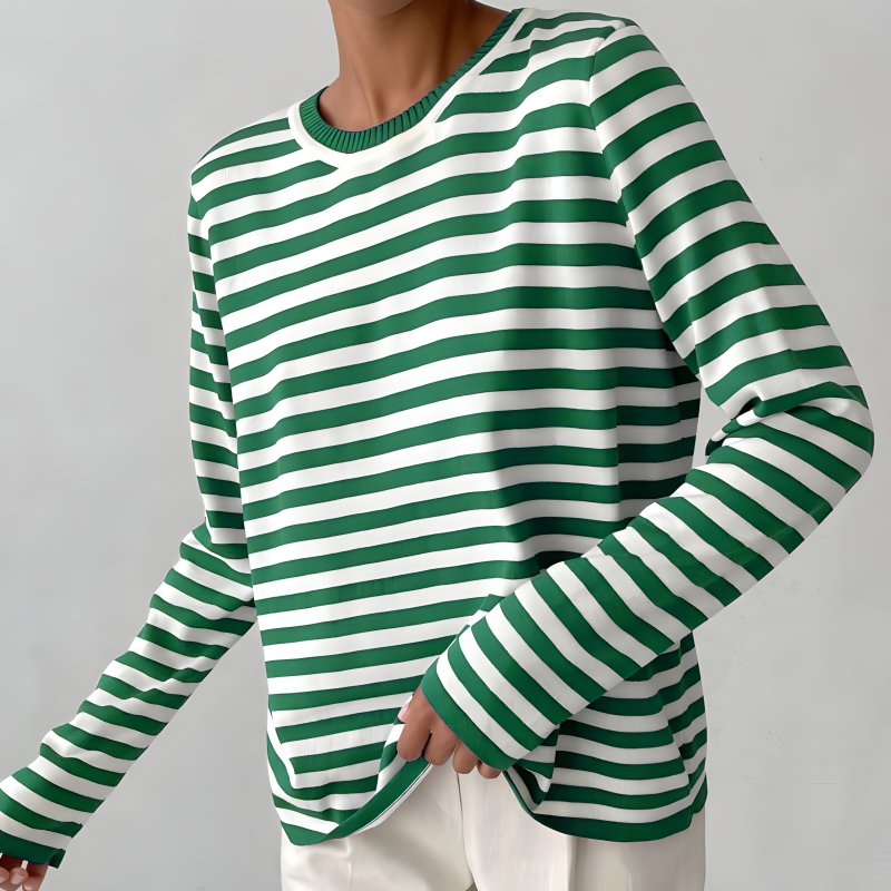 Pull Femme à Rayures Nautiques Col Rond Manches Longues Coupe Décontractée - Hiverline