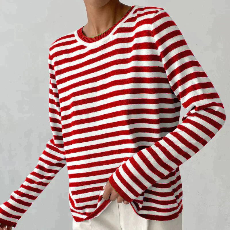 Pull Femme à Rayures Nautiques Col Rond Manches Longues Coupe Décontractée - Hiverline