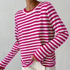 Pull Femme à Rayures Nautiques Col Rond Manches Longues Coupe Décontractée - Hiverline